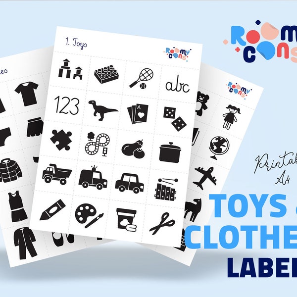 Clothes & Toys labels, Printable Labels, Toy Organization, Home Organization, Playroom Organization, Printable stickers