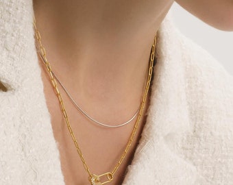 Sterling Silver Herringbone Necklace - Silver Filled Herringbone Choker - Link Chain Layering Necklace - Flat Chain - Snake Chain Necklace