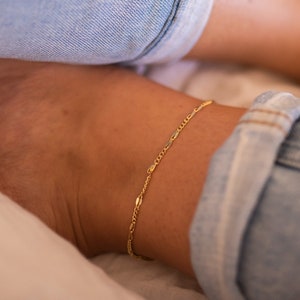 18K Gold Anklet, Gold Ankle Bracelet, Gold India Anklet, India Jewellery, Dainty Gold Boho Anklet, Bead Chain Anklet Bracelet for Women