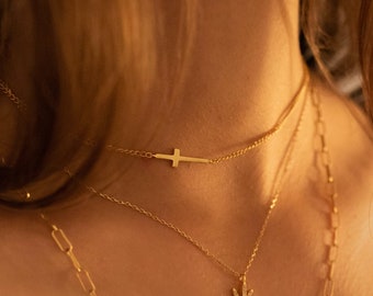 Gold Cross Necklace, Cross Jewelry, Tiny Cross, Small Gold Vermeil Cross, Dainty Delicate Minimalist, Layering Layered, Valentines Gift