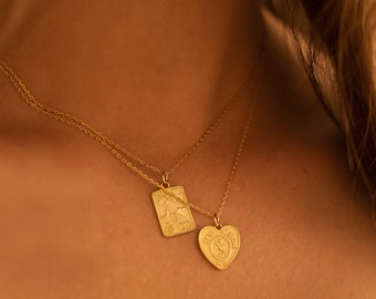 Chunky 14K Gold Heart Love Necklace Set, Necklaces for Women, Minimalist Gold Drop Necklace, Simple Love Pendant, Link Chain Boho