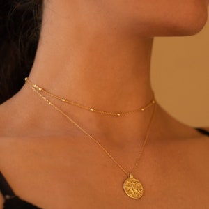 Gold Choker Necklace for Layering - Gold Satellite Necklace - Dainty Gold Choker Chain - Minimalist Bead Boho Necklace -Gold Circle Necklace