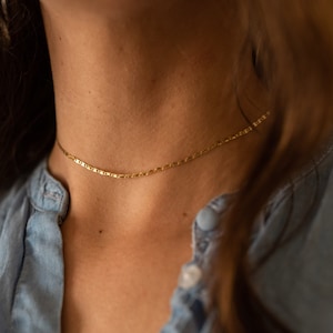 Zierliche 14K Gold Kette Choker, Ketten Halskette für Frauen, Minimalistische Gliederkette Halskette, Einfache Perlenkette Layer Halskette, Boho Choker, EB62