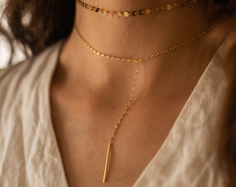 Collier ras de cou fin chaîne en or 14 carats pour femme, collier chaîne en or minimaliste, tour de cou en perles, tour de cou Boho simple, chaîne à maillons dorés