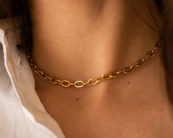 Thick Chain Necklace, 18K Gold Link Chain Minimalist Choker Necklace, Gold Layered Necklace, Paper Clip Chain, Chunky Cable Chain EB24