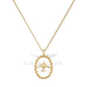 Dainty Gold 18K Twisted Circle Bird Necklace, Gold Coin Minimal Boho Beaded, Gold Layered Necklace for Women, Gold Cable Chain Necklace EB53 image 3