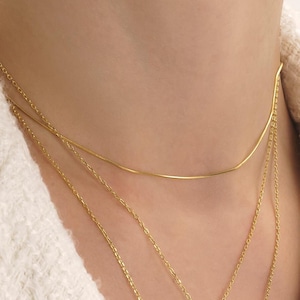 14k Gold Filled Herringbone Necklace - 14k Gold Filled Herringbone Choker - Gold Chain Layering Necklace - Flat Chain - Snake Chain Necklace