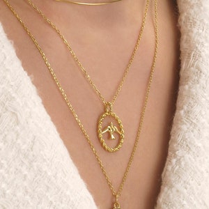 Dainty Gold 18K Twisted Circle Bird Necklace, Gold Coin Minimal Boho Beaded, Gold Layered Necklace for Women, Gold Cable Chain Necklace EB53 image 1