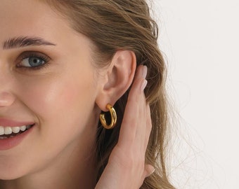 Chunky Gold Hoop Earring - Thick Gold Hoops - Chunky Silver Hoop Earring - Gold Statement Hoop - Geometric Bohemian Medium Hoop Earring