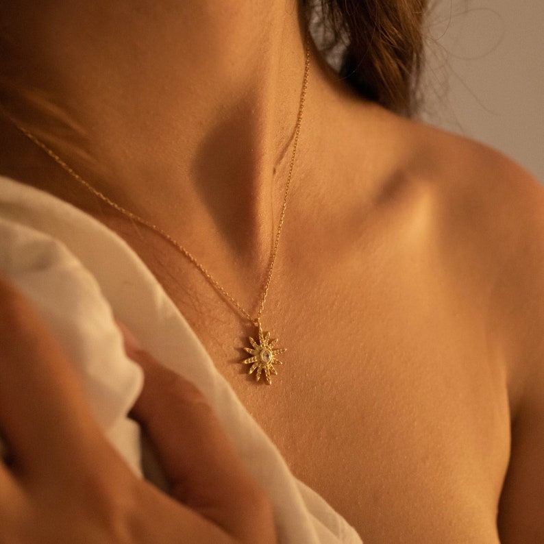 Gold Sun Necklace Gold Star Necklace Boho Necklace for Women Sun Choker Sunlight Layer Necklace Minimalist Dainty Pendant Necklace image 4