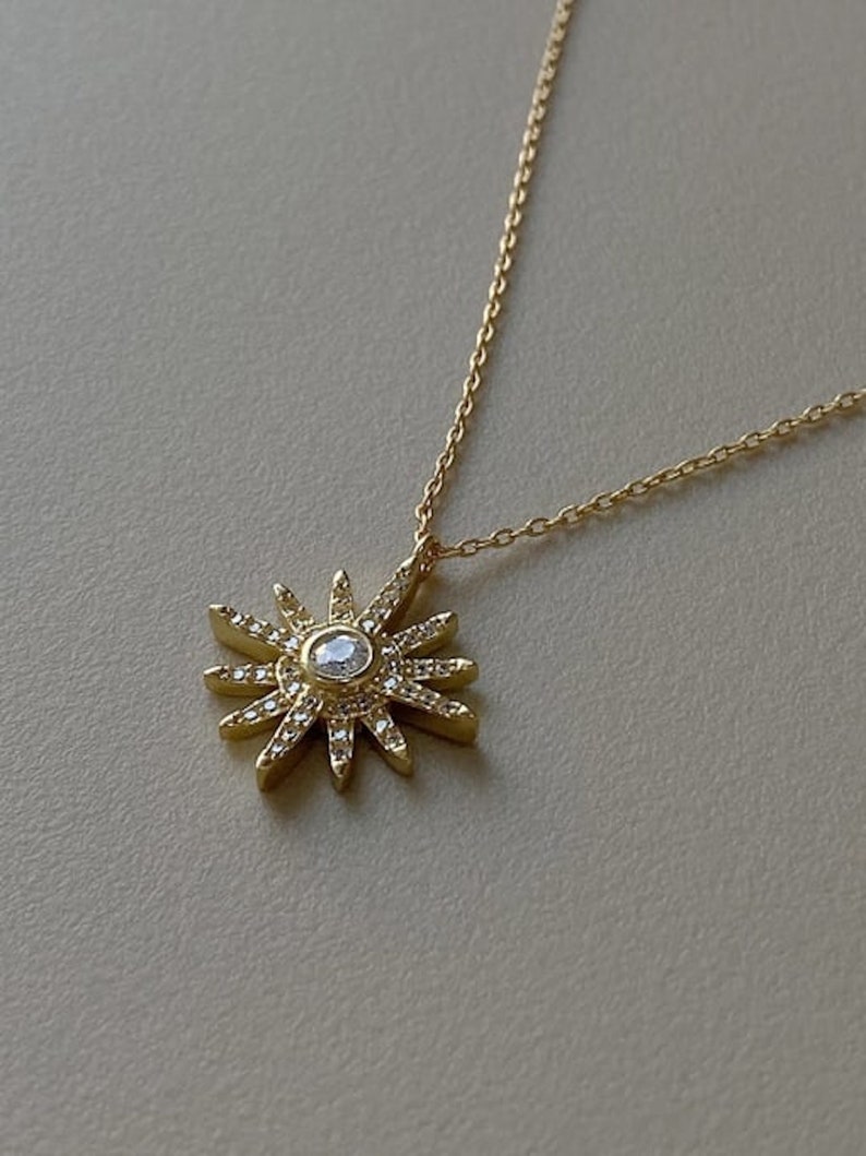 Gold Sun Necklace Gold Star Necklace Boho Necklace for Women Sun Choker Sunlight Layer Necklace Minimalist Dainty Pendant Necklace image 6