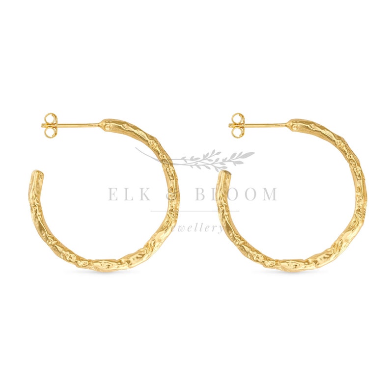 14K Gold Hoop Earring Solid Gold Earring Minimalist Dainty Hoop Mini Vintage Earring Small Gold Hoop Earring Medium Hammer Hoops image 2
