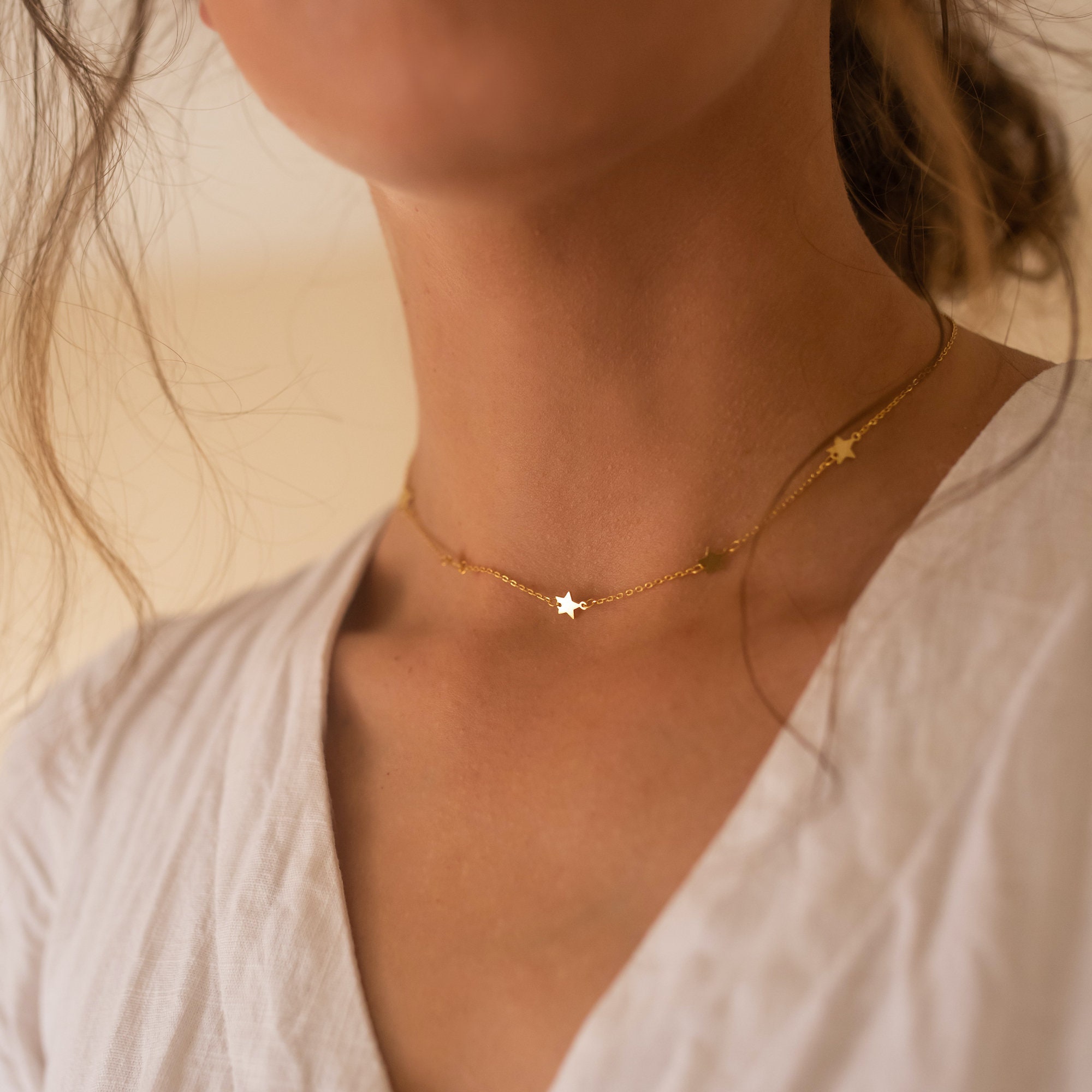 Dainty Gold 18K Star Choker Gold Star Necklace Gold Disc - Etsy