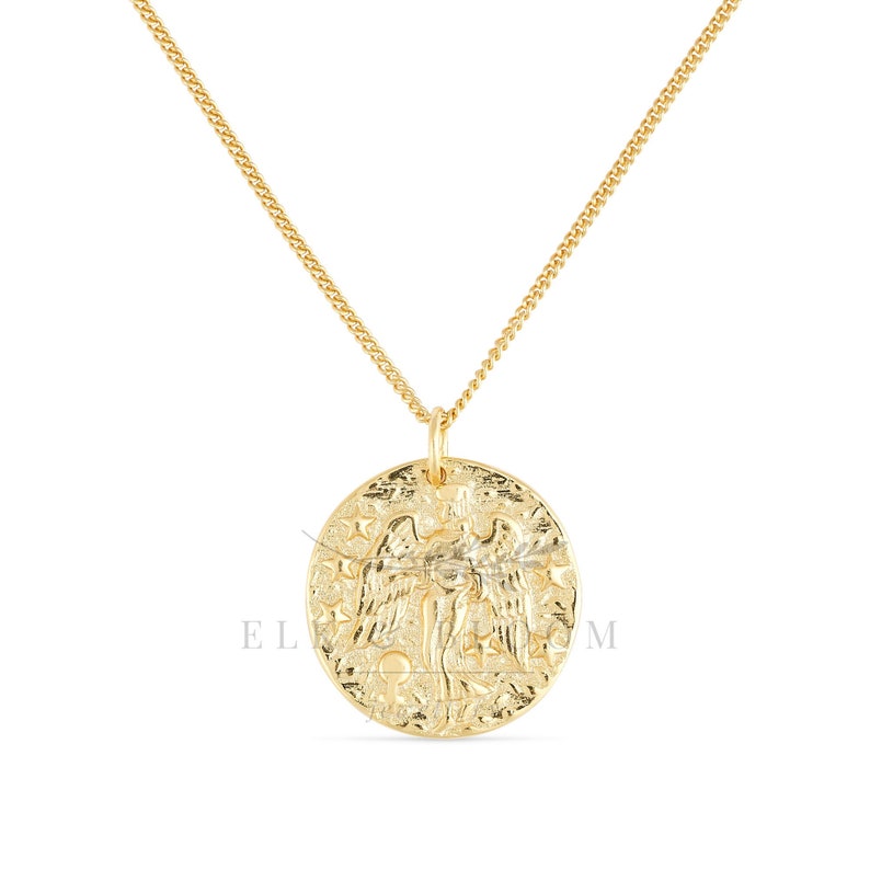 14K Gold Goddess Pendant Necklace Gold Medallion Necklace for Etsy UK