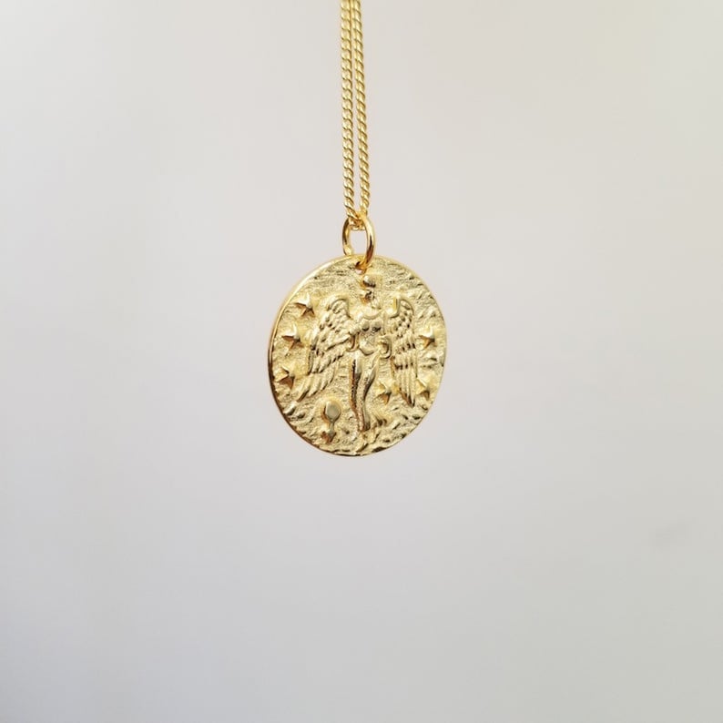 14K Gold Goddess Pendant Necklace Gold Medallion Necklace for Etsy