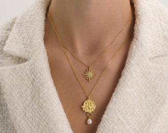 Gold Sun Necklace - Gold Star Necklace - Boho Necklace for Women - Sun Choker - Sunlight Layer Necklace - Minimalist Dainty Pendant Necklace