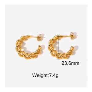 Gold Twisted Hoops Chunky Thick Gold Hoop Earring Gold Dome Hoop Spiral Hoop Earring On Trend Hoops Vintage Geometric Medium Hoop image 4