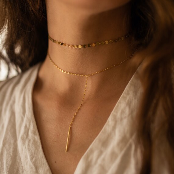 Dainty 14K Gold Chain Choker Necklace 