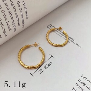 14K Gold Hoop Earring Solid Gold Earring Minimalist Dainty Hoop Mini Vintage Earring Small Gold Hoop Earring Medium Hammer Hoops image 8