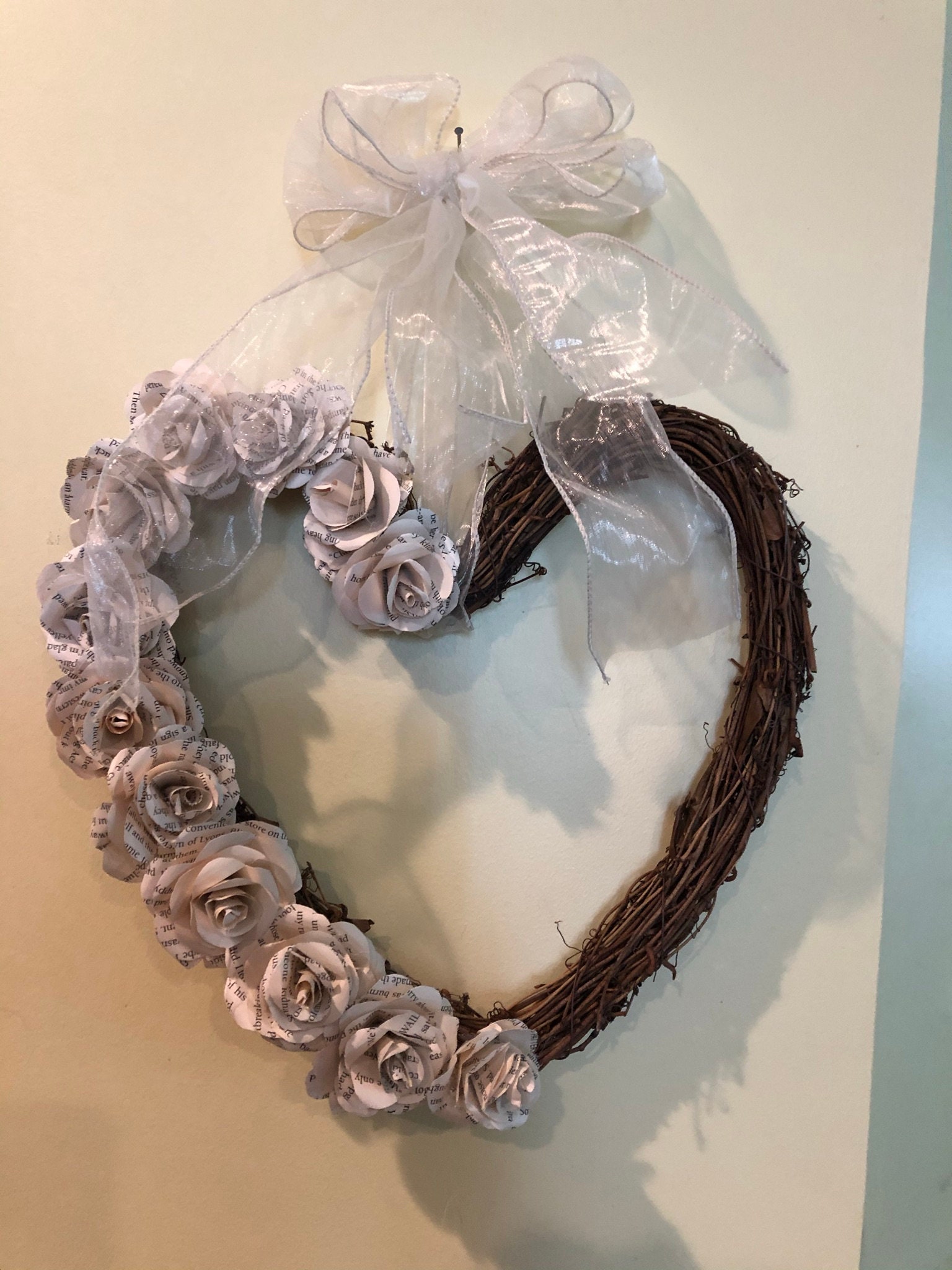 Romantic Heartshaped Grapevine Wreath W/handmade Paper Roses Etsy