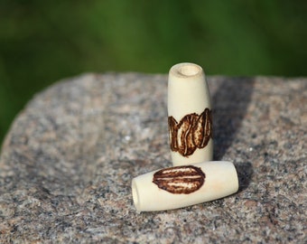 Set van 2 houten kralen, koffieboon, dreadkralen, handgemaakt.