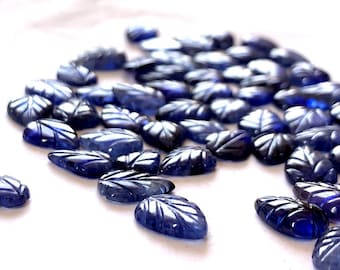 Blue Sapphire Carved Leaf Cabochons, 12x9-8.5x6.5mm, Earring Making, 5 Pieces
