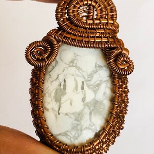 Amazing Wire Wrapped !!! Howlite Jasper Oval Copper Pendant Copper Wire Wrapped Pendant Copper Jewelry Designer Pendant Gift For Her