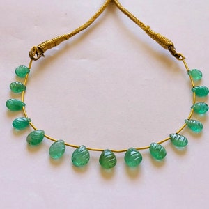 Perline di smeraldo intagliato dello Zambia, certificate 100% naturali, da 11x8 a 8,5 x 6 mm, a forma di goccia, smeraldo per la creazione di gioielli. 15 pezzi.