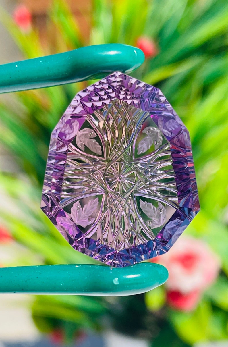 Amethyst Shield Pattern Hand Carved Amethyst Gemstone, Shield Pendant, Designer Fantasy Cut - Etsy
