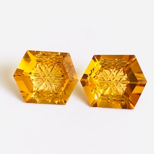Top Class Grade Quality Natural 100% Natural Citrine Pair Fantasy Carving Hexagon Shape Matched Pair, Citrine Making Earring