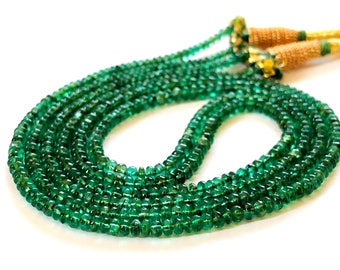 100% Natural Zambian Emerald Roundel Smooth Beads, 3.5mm to 3mm Emerald Smooth Round Beads, Loose Gemstone Beads For Necklace Jewelry Making