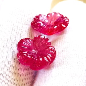 Certified Ruby 100% Natural Ruby Flower Carving , 14x14 to 10.5x10.5 mm Carved Ruby Stone, Ruby Matched Pair Jewelry Making.