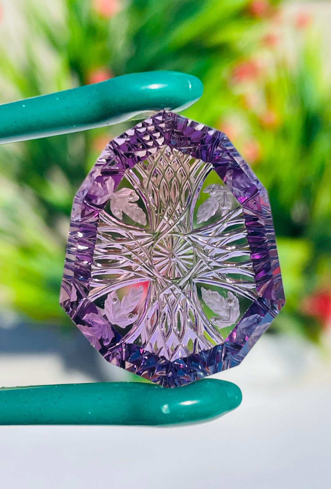 Amethyst Shield Pattern Hand Carved Amethyst Gemstone, Shield Pendant, Designer Fantasy Cut - Etsy