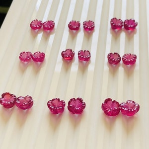Amazing !!!  !! Ruby Flower Carving, 10,11,12 mm Carved Ruby Stone, Matched Pair Jewelry Making. (G.F)