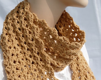 Summer Scarf Silk Silk 100% handmade crocheted Unique Gold Beige