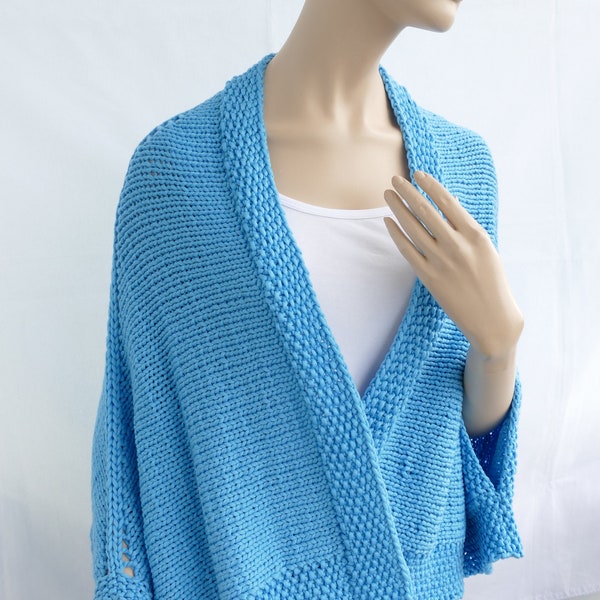 Poncho Bolero Seide Cashmere Kaschmir Sommer Himmelblau Größe S-M Blau Damen handgestrickt Strickjacke Strickpullover weich Handmade