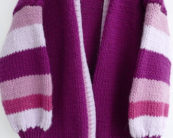 Cardigan Chunky Chunky Chunky Knit Cardigan Thick Knit Sweater Purple Pink Ladies One Size Wool Handknit Handmade Oversized