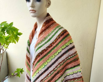 Luxury stole XXL triangular scarf alpaca silk wool hand knitted handmade autumn