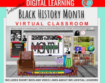Bitmoji Classroom | Black History Month | 14 Slides | Bios | Interactive Virtual Classroom