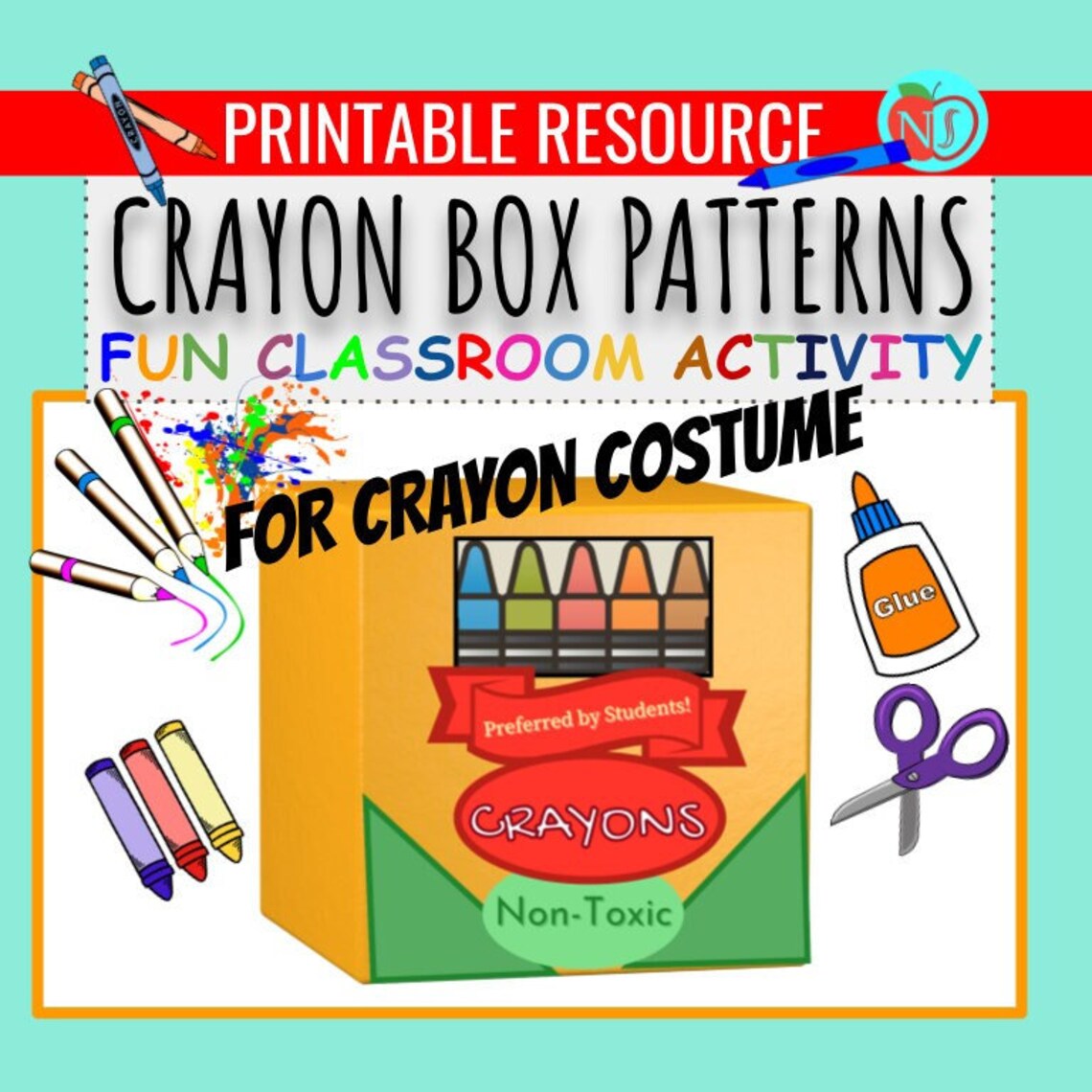 Crayon Box Pattern Fun Color Cut and Paste Activity for Box Crayon