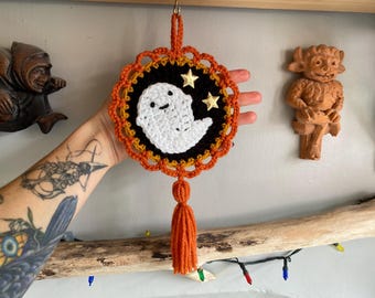 Halloween decoration, Halloween wall hanging, ghost decoration, cute Halloween decor, cute ghosts, handmade Halloween, crochet ghost