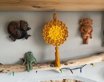 Crochet sun, summer wall hanging, sun decoration, moon and stars, celestial decor, gift for her,