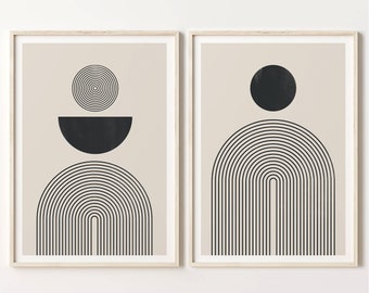 Set of 3 Black and White Geometric Wall Art Mid-century - Etsy