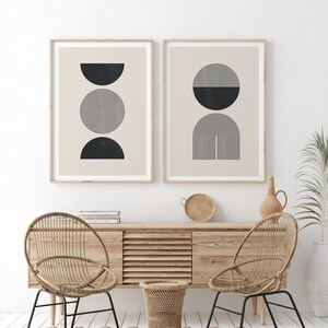 Set of 2 Mid Century, Modern Rainbow, Printable Wall Art, Digital Print, Neutral Tone, Abstract Rainbow Wall Art Print, Geometric wall art image 2