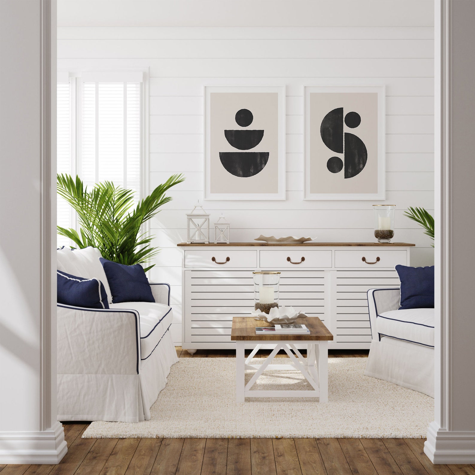 Set of 2 Mid Century Modern Wall Art Minimalist Geometric Etsy UK