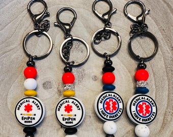 Medical Alert Keychain Charm Tag | Custom Medical Key Charm Tag | Epi Pen Tag | EpiPen Key Tag | Diabetic Keychain | Medical Alert Keychain