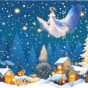 Nebula Voyager, Freudenbotschaft, Verzauberte Winternacht Fee Postkarte, Silvester, Frieden, Fülle, Harmonische Weihnachtskarten