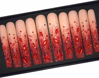 Red Press On Nails With Design
