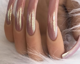 XXL Curved Press On Nails, Curve Nails Long, Square Presson Nails, Glazed Donut Nails,  N354
