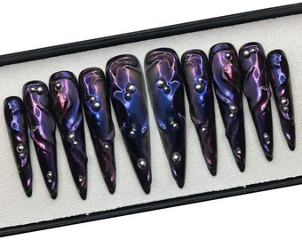 3D Blue Chrome Press on nails